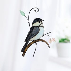 Chickadee stained glass Handmade Bird WindowDecor gifts Custom stained glass bird suncatcher Robin Home Decor Window Art