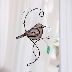 Carolina Wren Stained Glass Window Hanging Bird gifts stained glass bird suncatcher Blue Bird Home Decor Window Art  Birds Suncatcher
