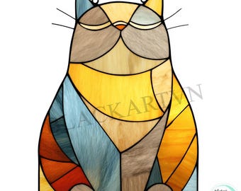 Digitale download kat-gebrandschilderd glaspatroon, moderne zonvanger, doe-het-zelf-gebrandschilderd glas