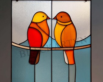Digitaler Download Zwei Vogel-Buntglasmuster, Modernes Suncatcher, DIY-Buntglas, Easy Art Hobby Lizenz für Anfänger bis Fortgeschrittene