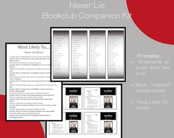 Never Lie Book Club Kit: Bookmark, Cocktail Recipe, Activity (Printable)