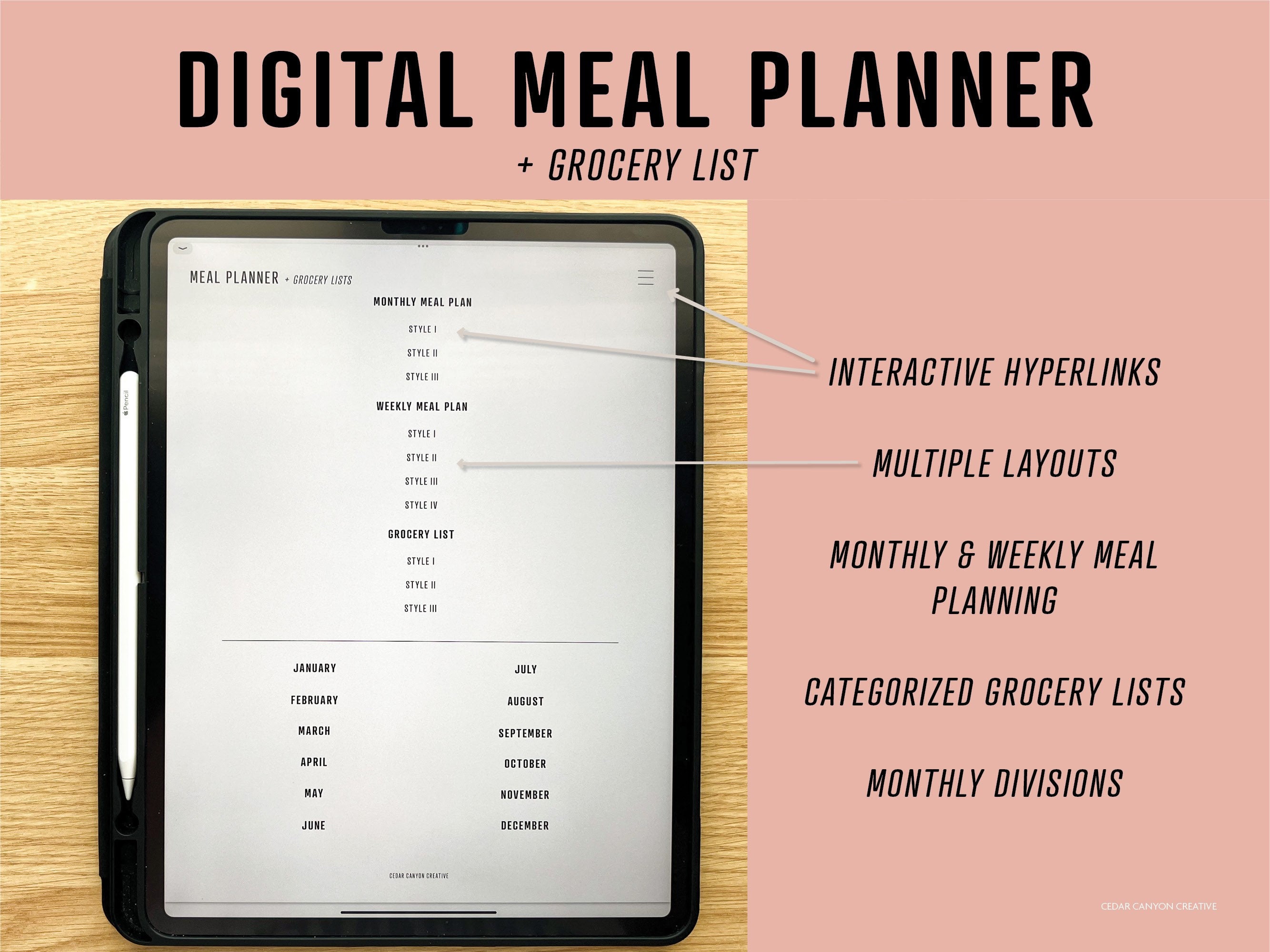 Digital Meal Planner Grocery List Hyperlinked Interactive - Etsy