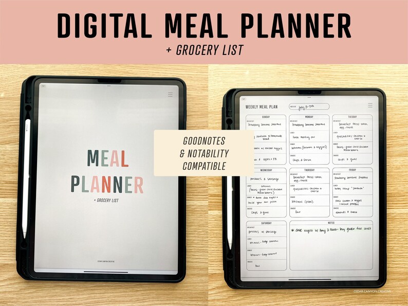 Digital Meal Planner Grocery List Hyperlinked Interactive - Etsy