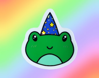Kawaii Frog Wizard Sticker | Holographic Vinyl Decal