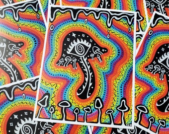 Psychedelic, Maximalist, Trippy, Rainbow Mushroom Art Print