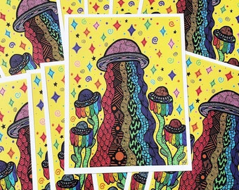 Trippy, Maximalist, Rainbow UFO Art Print