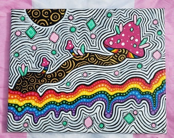 Rainbow Mushroom Acrylic Painting | Trippy, Psychedelic, Groovy Art
