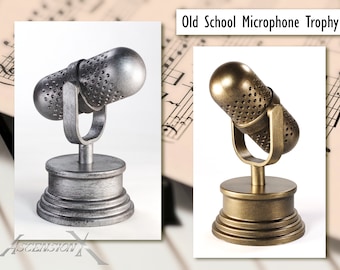 Trofeo de micrófono de la vieja escuela impreso en 3D: soporte de micrófono giratorio vintage en ABS