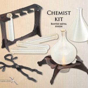 LARP chemist kit with vials, bottles, pliers, cork and stand - 3D printed and laser cut potion maker doctor medical alchemist scientist