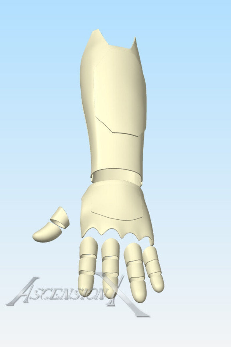 May include: A cream-colored, segmented gauntlet armor piece featuring a forearm guard, a hand plate with scalloped edges, and individual finger coverings. The word ASCENSION is printed in a stylized font at the bottom left of the image.