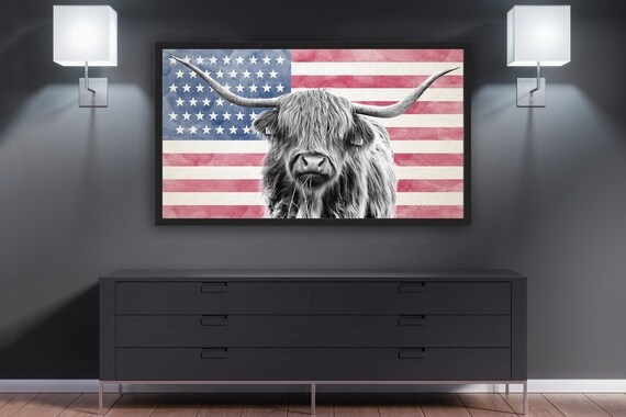Instant Download. Independence Day America Samsung Frame TV Art 4th of July LG tv art Patriotic artwork American flag highland cow