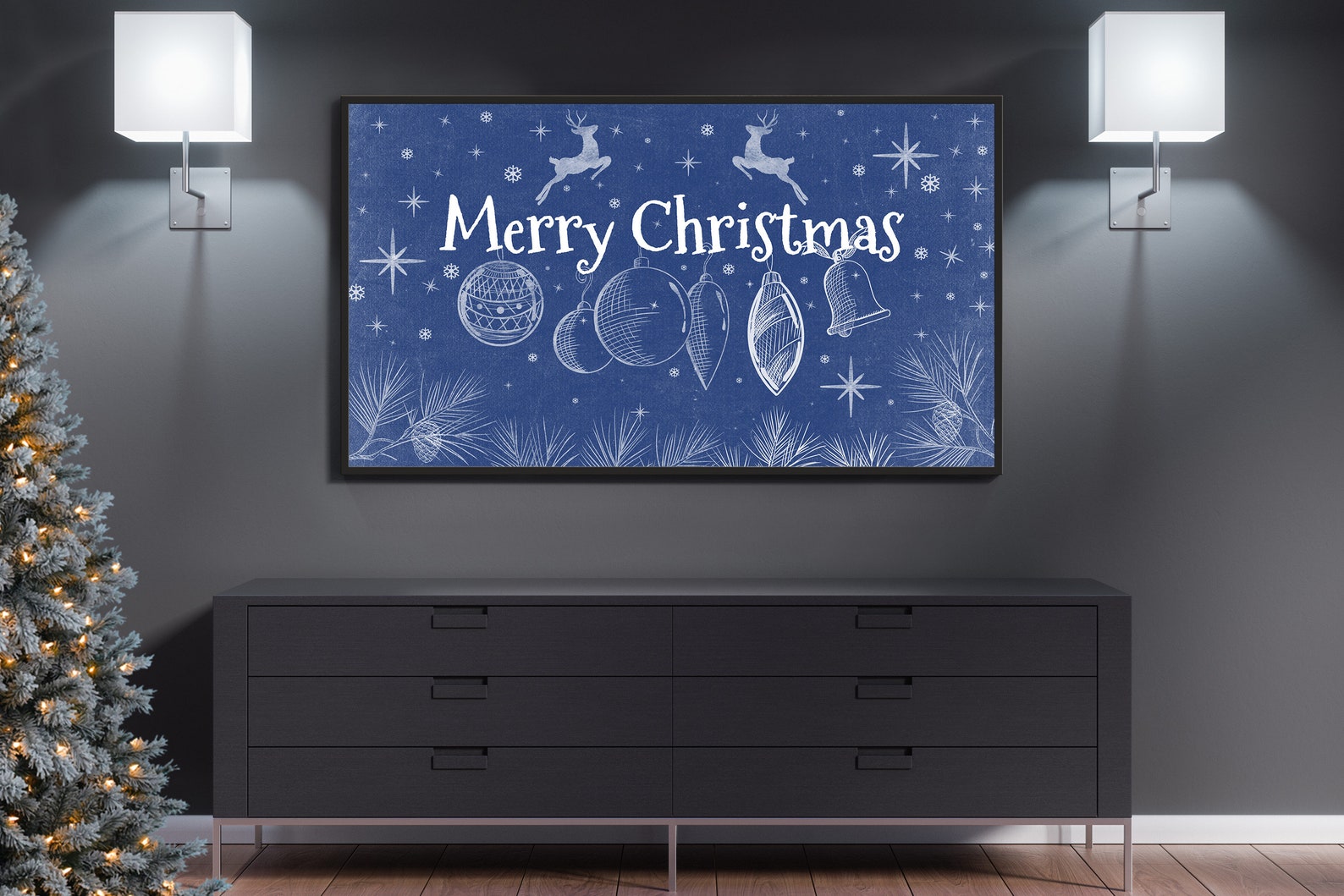 Samsung Frame TV Art Christmas Ornament Merry Christmas Sign Etsy