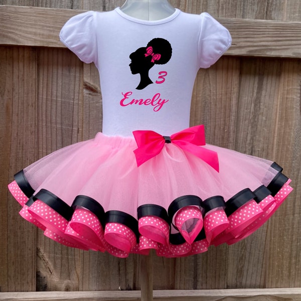 Afro Girl Birthday Outfit / Custom Birthday Shirt and Pink Tutu
