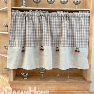 Light Coffee Plaid Cafe Curtains,Farmhouse Checkered Panel Linen Curtain,Small Window Curtain For Kitchen, Blue,Yellow Gingham Short Curtian
