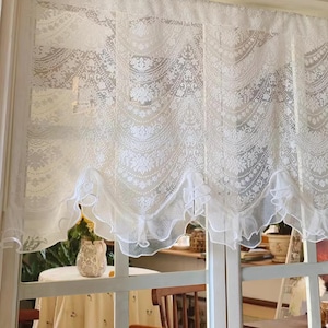 White Embroidered Short Curtain, French Style Lace Sheer Curtain, Small Window Drapes with Floral Embroidered, Cafe Curtain