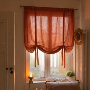 Linen Tie Up Valance, Relaxed Roman Shade Drapes, Shabby Chic Window Curtains, Farmhouse Pull-Up Curtain, Kitchen Valance, Custom Sizes