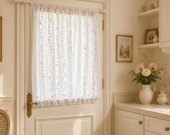 Cortinas personalizadas de algodão e linho com velcro para portas francesas, cortinas florais para porta de entrada, cortinas laterais autoadesivas (painel único)
