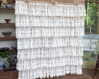 Handmade Luxury Soft Lace Ruffles Valance, Unique Romantic Lace Burlap Curtain, Shabby Chic Long Curtain, Wedding Backdrop, H-59inch (150cm)