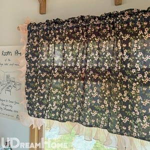 Cafe Vorhang, Landschaft Kirschblüten Rosa Blätter Kurzer Vorhang mit Rüschenkanten, Bauernhaus Küchen Vorhang, Retro Blumen Halbvorhänge
