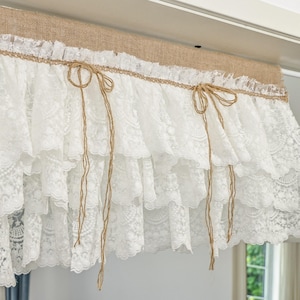 Handmade Burlap Lace Valance: Farmhouse Kitchen Curtain, Shabby Chic Decor