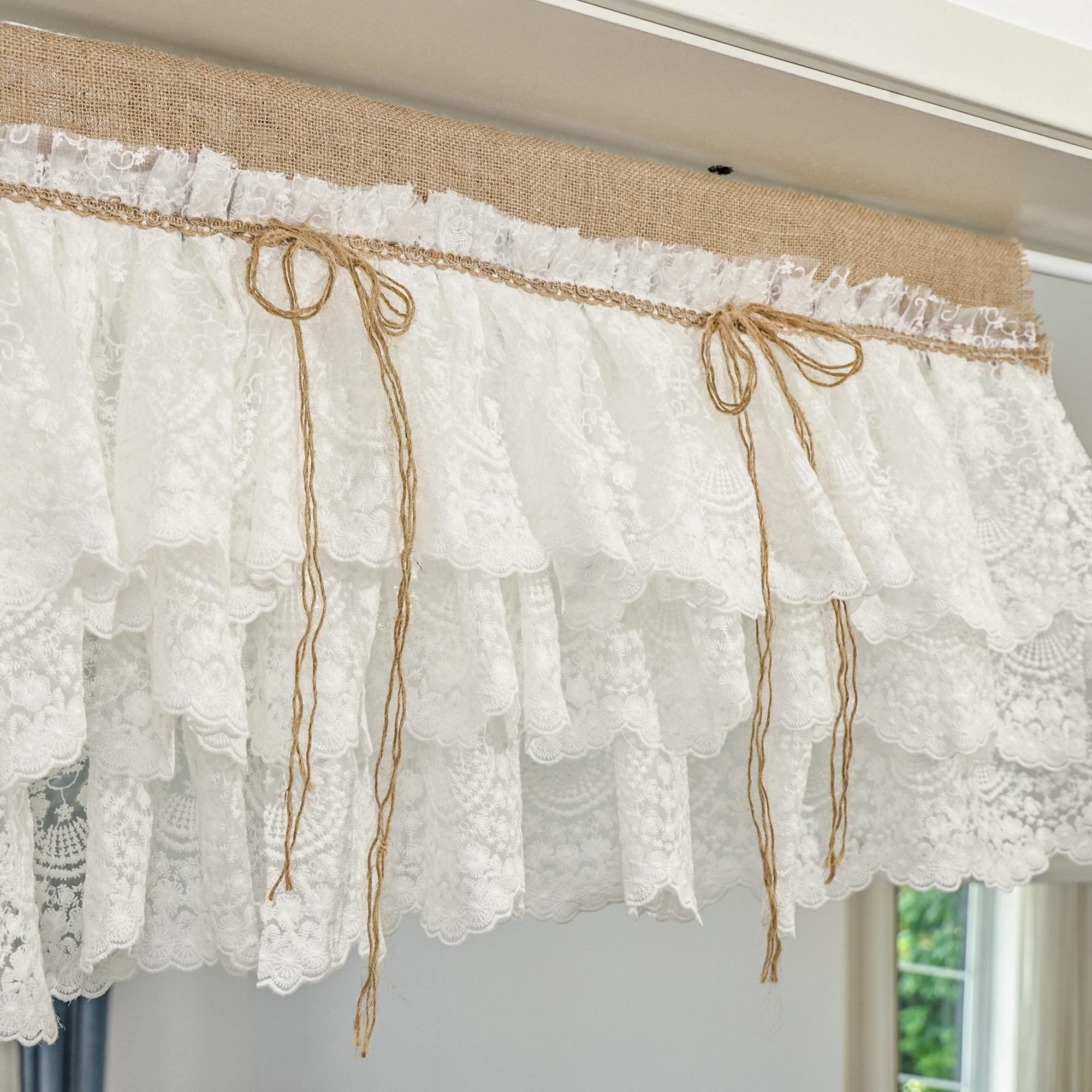 Handmade Burlap Lace Valance: Farmhouse Kitchen Curtain, Shabby Chic Decor