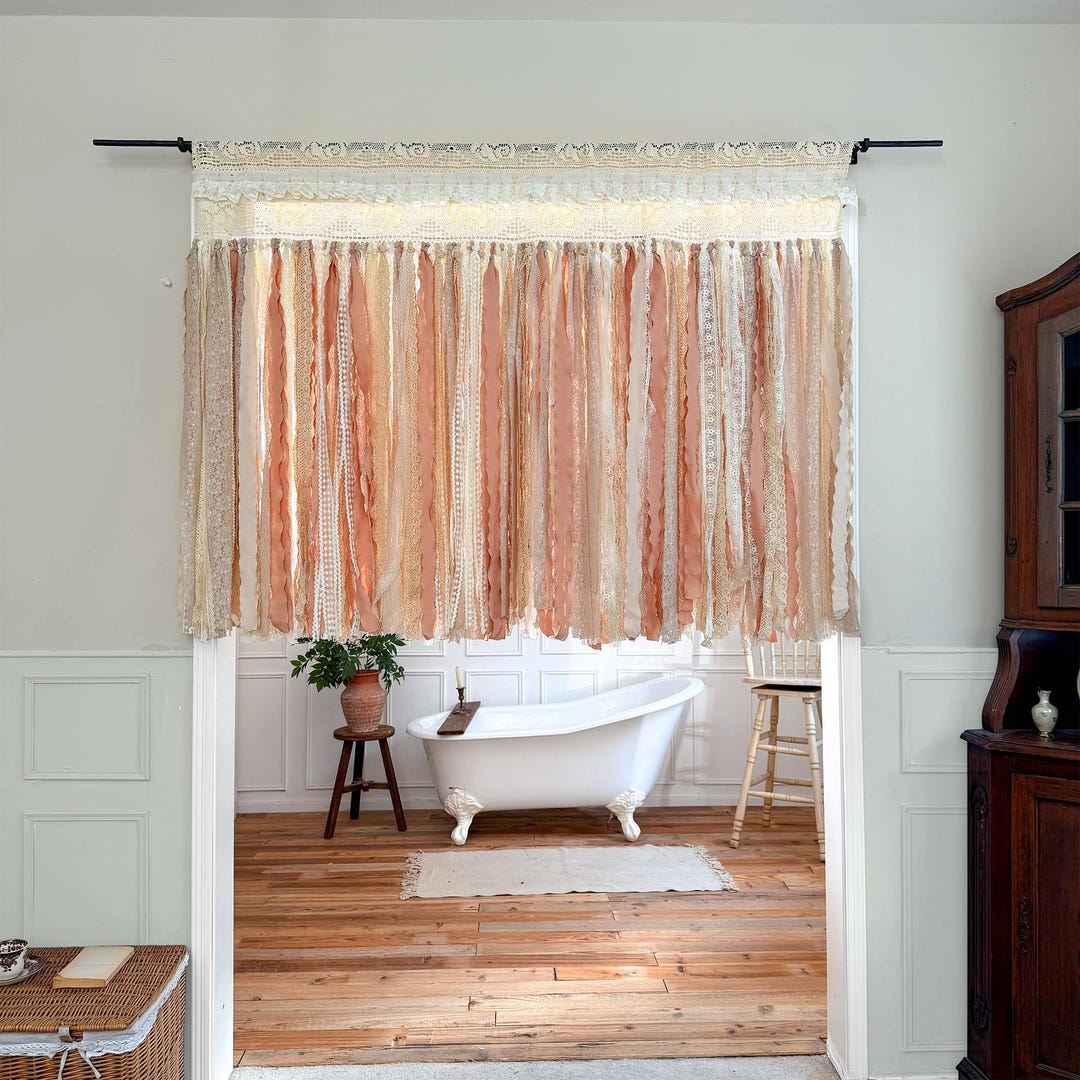Shabby Chic Cottage Core Lace Curtain, Boho Rustic Earth Tones ...