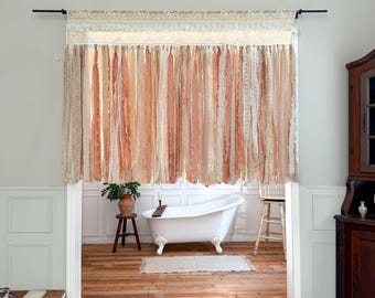 Shabby Chic Cottage Core Lace Curtain, Boho Rustic Earth Tones, Victorian Crochet Lace Curtain, Wedding Backdrop, Custom Sizes