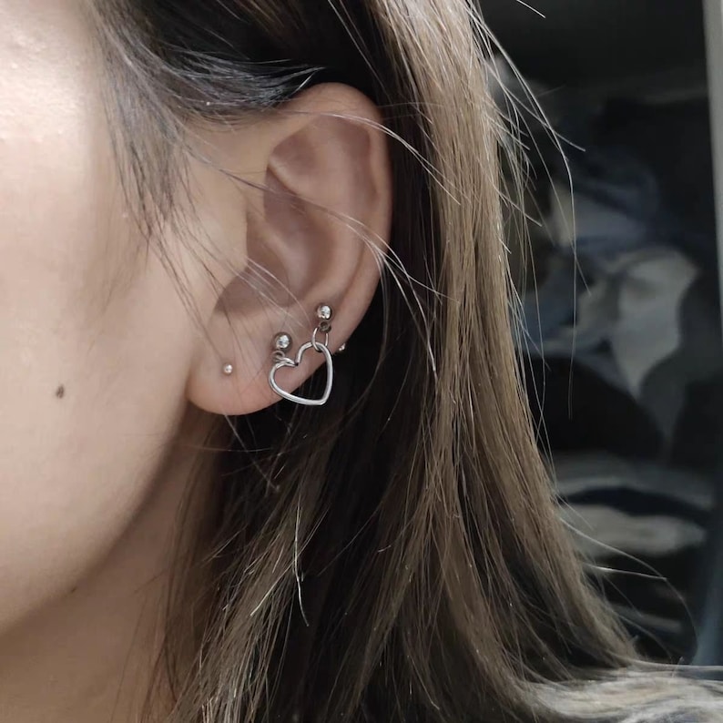 Heart Multi Ear Piercing Earrings Unique Earrings Studs Punk - Etsy
