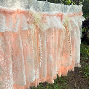 Custom  Pink & White Lace Curtains, French Style Embroidery Flowers Valance, Shabby Chic Boho Window Curtains Valance, Cafe Kitchen Curtains