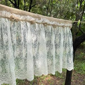 Cantonnière de rideaux en dentelle shabby chic personnalisée, cantonnière en dentelle de jute à volants, rideaux courts de style campagnard français, rideaux de café, rideaux de cuisine