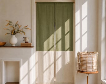 Linen Custom Noren Curtain,Japanese Style Color Block Boho Room Divider,Noren Doorway Curtain,Minimalist Wabi Sabi,Split Noren Curtains Long