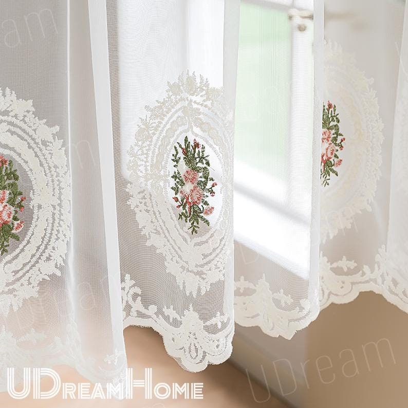 Tenda da cucina in cotone boho, corta, con ricamo, stile rustico