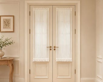 Cortina para porta, Painel personalizado para porta francesa, Cortinas de linho para porta, Cortina branca transparente com renda para porta/janela, Cortina lateral (Painel único)