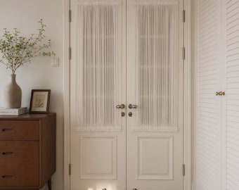 Cortina para porta, Painel personalizado para porta francesa, Cortinas de fios para porta, Cortina branca transparente de renda para porta/janela, Cortina lateral (Painel único)