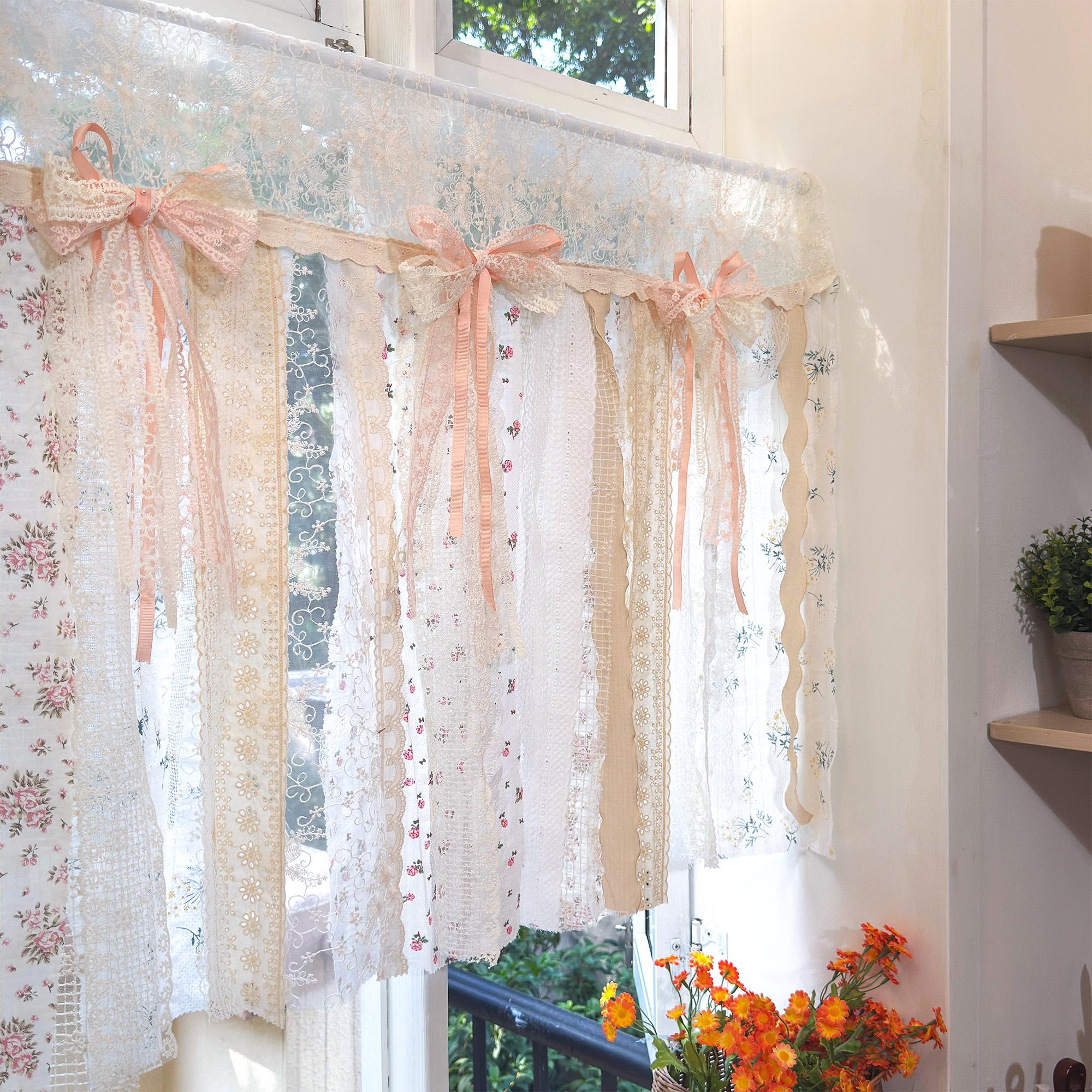 Mediterranean Floral Fabric Patchwork Lace Pink Rosette Fringed, Wall ...