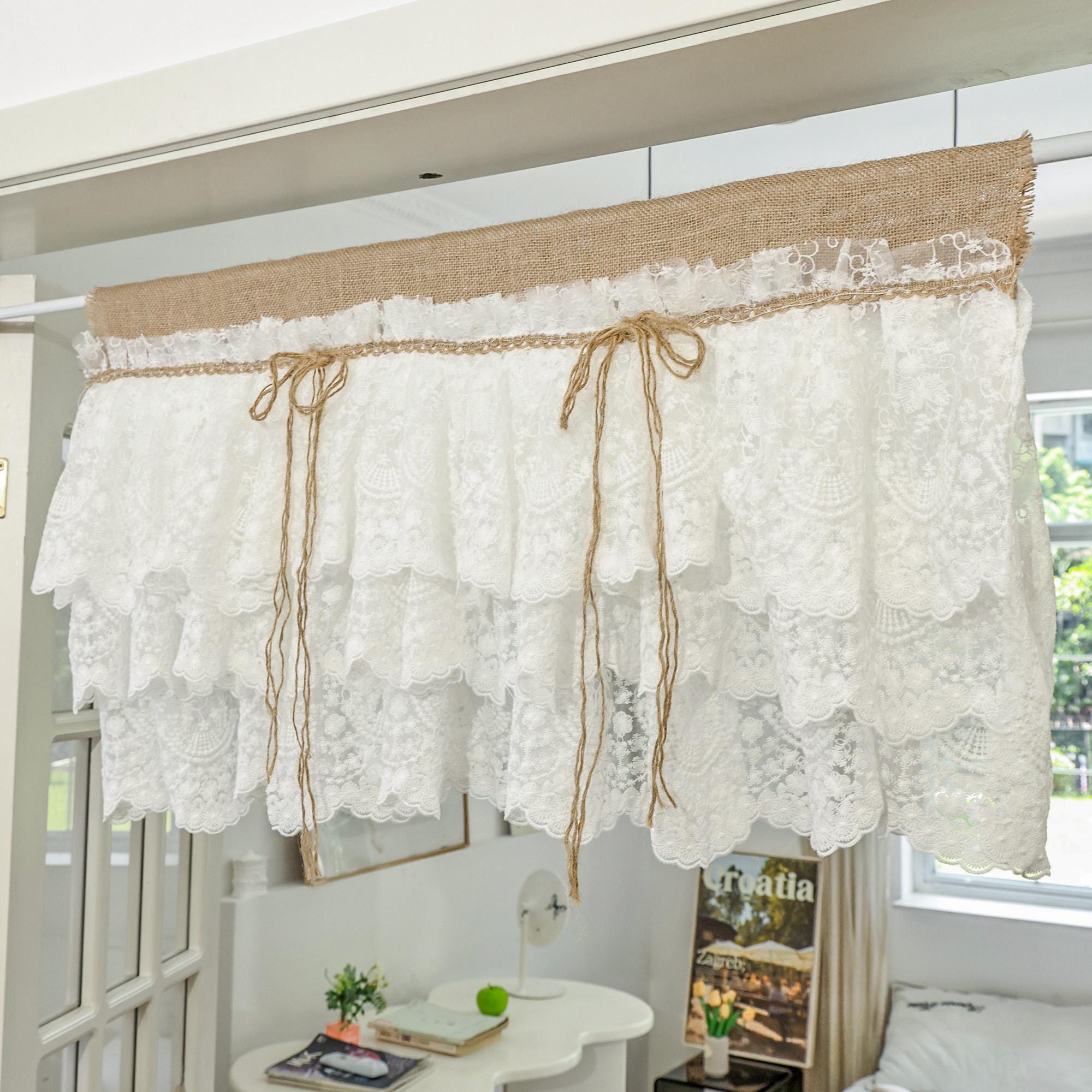 Handmade Burlap Lace Valance: Farmhouse Kitchen Curtain, Shabby Chic
