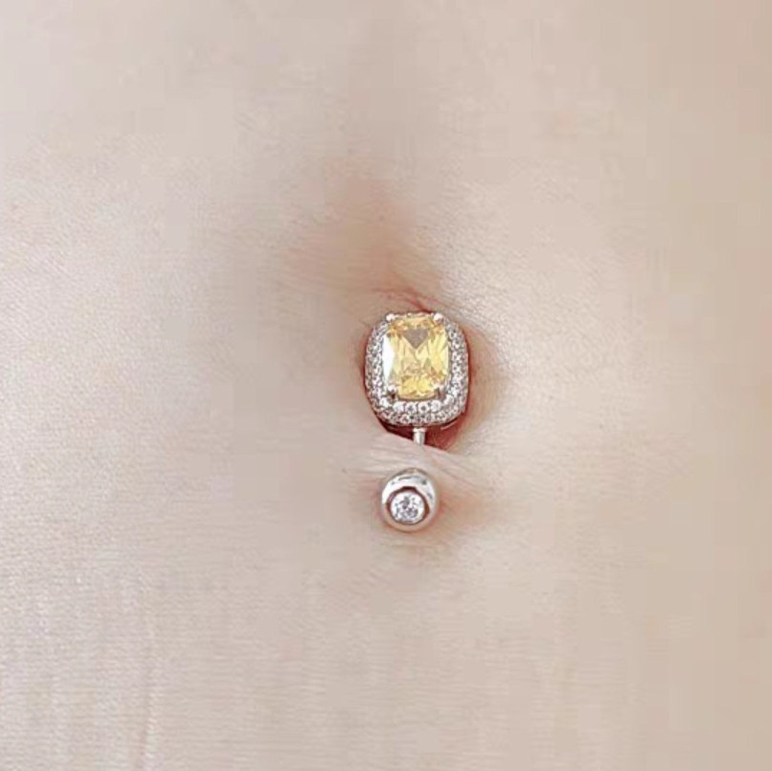 Sterling Silver Navel Rings Short Belly Ring Dainty Crystal Etsy