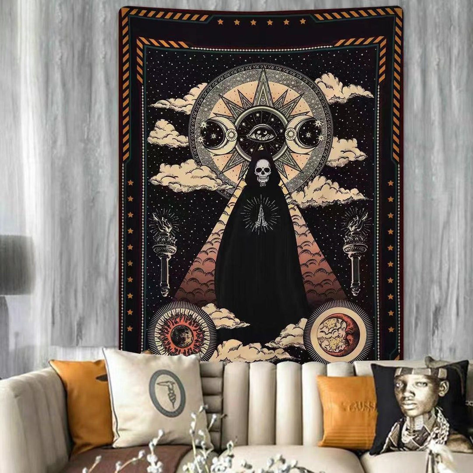 Skull Art Wall Tapestry Unique Skull Wall Decor Gifts Boho Etsy