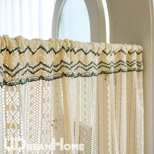 Vintage Crochet Short Curtain, Cabinet Curtain, Farmhouse Kitchen Curtain, Rustic Country Cafe Curtain, Beige Hollow Lace Half Curtain