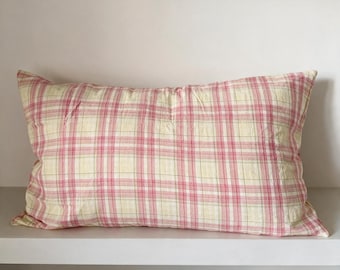 Gingham Washed Cotton Standard Queen Size Pillowcase, Bedding Decorative, Standard Pillowcase 19x29in (48x74cm)