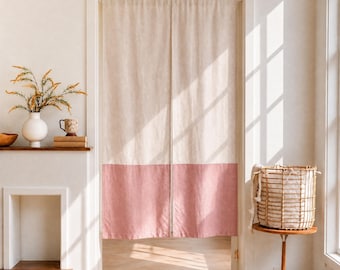 Japanese Linen Noren Curtain, Japandi Doorway Curtain, Minimalist Wabi Sabi Room Divider, Split Noren Curtains Long, Custom Sizes