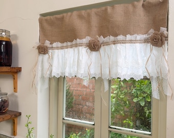 Cortinas rústicas para janelas de casa de campo, estilo shabby chic com renda branca, cortina para café, ideal para cozinha, altura de 36 cm (14 polegadas).