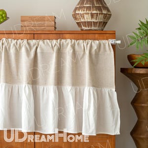 Ruffled Cafe Curtain Panel, Cotton Linen Kitchen Curtains, Bathroom Window Drapery, Farmhouse Decor, Custom Curtain Panel, Gifts