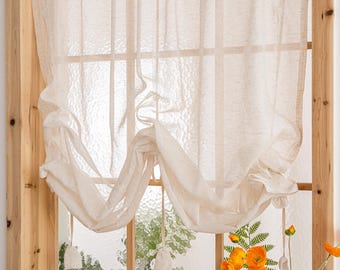 Handmade Linen Tie-Up Curtain: Farmhouse Kitchen Half Curtain