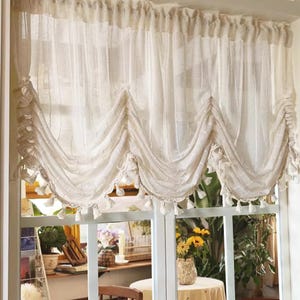 Farmhouse Pull-Up Curtain, Adjustable Tie-Up Curtain, Custom Kitchen Half Curtain, Bedroom and Living Room Sheer Linen Curtain, Custom Size
