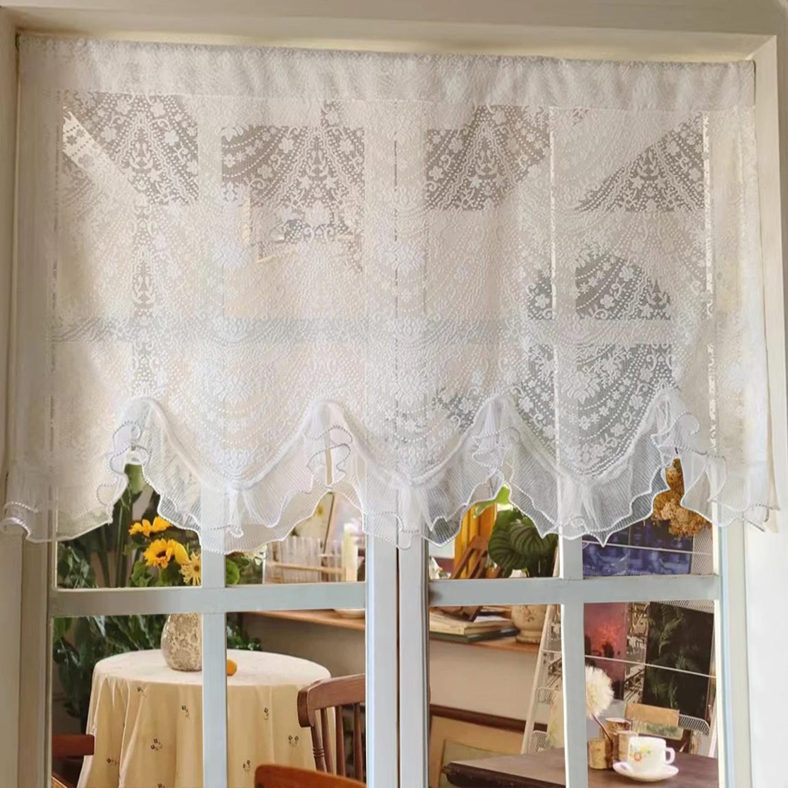 White Embroidered Lace Cafe Curtain: French Style Sheer Drapes - Etsy