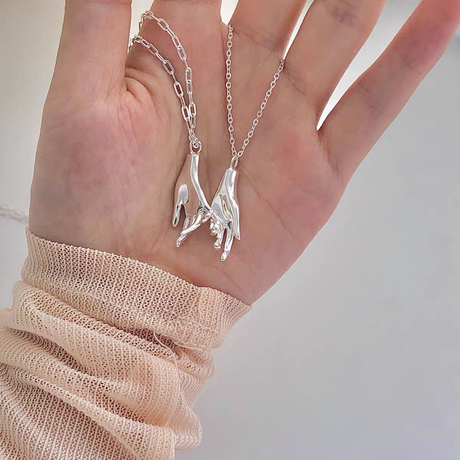 Holding Hands Couple Necklace Set/silver Necklace/holding Etsy