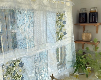 Elegant Patchwork Lace Floral Embroidery Curtains, Country Farmhouse Kitchen Living Room Valance, Patchwork Café Curtain, Window Treatment