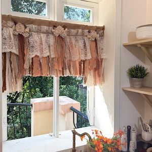 Custom Rustic Unique Burlap Beige Brown Lace Bedroom Valance, Farmhouse Country Kitchen Curtains, Shabby Chic Cafe Curtain, Custom Sizes
