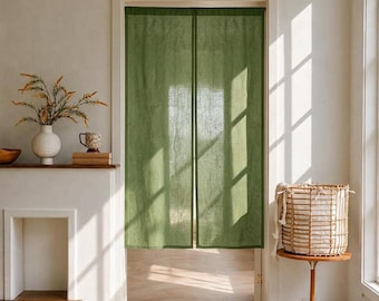 Linen Noren Curtain, Traditional Japanese Doorway Divider, Door Curtain, Long Noren, Moss Green Doorway Curtain, Room Divider Noren Drape